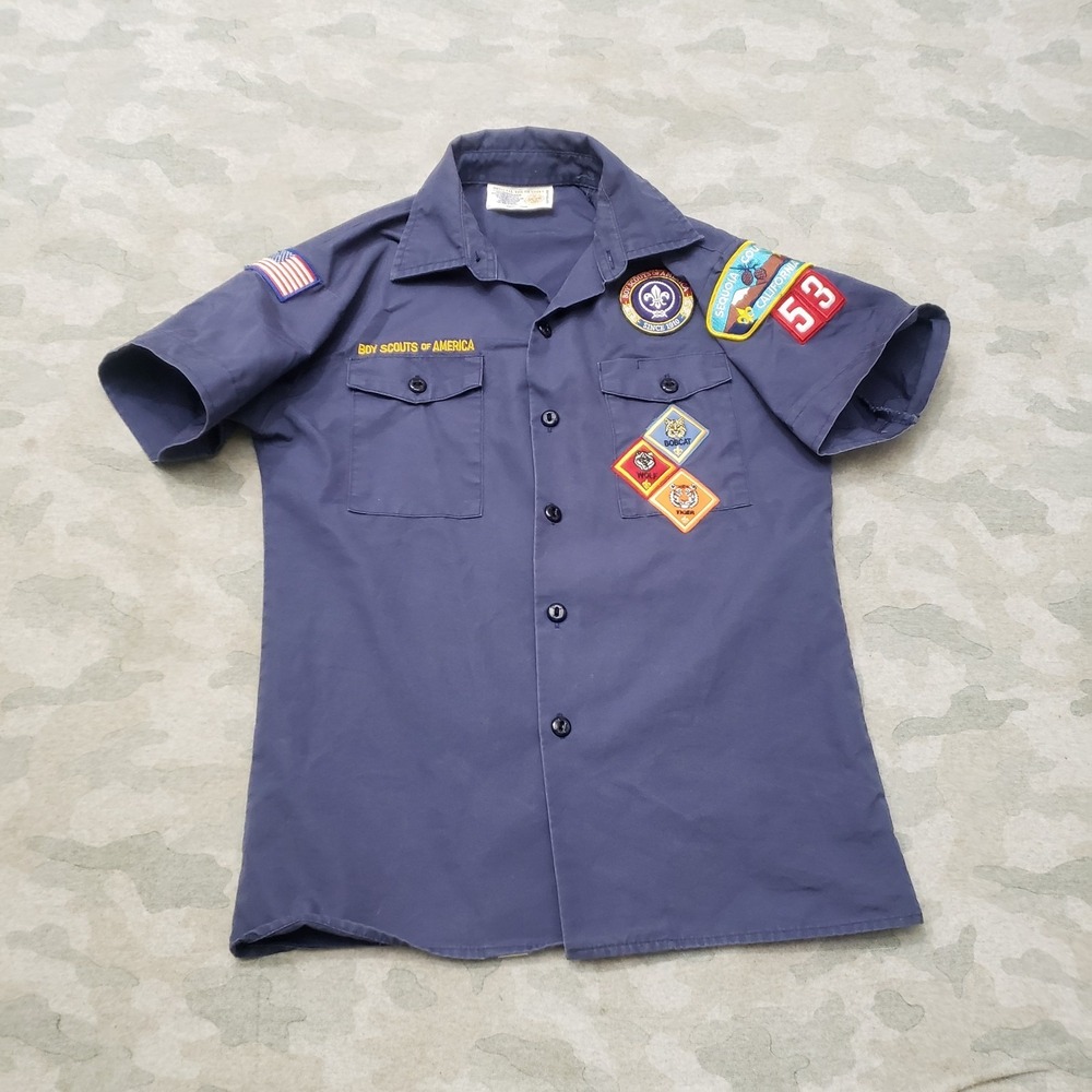 Boy Scouts Of America Shirt Youth Large Blue Short Sleeve Button-Up - Picture 1 of 8